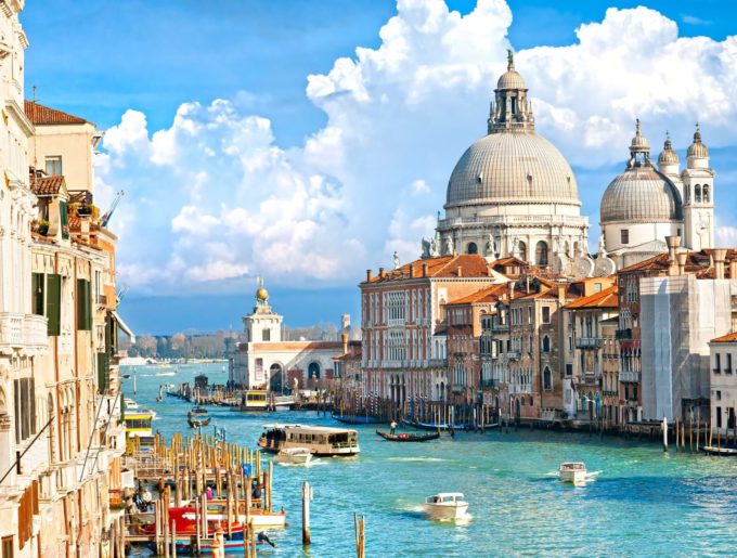 Venice, view of grand canal and basilica of santa maria della salute. Italy